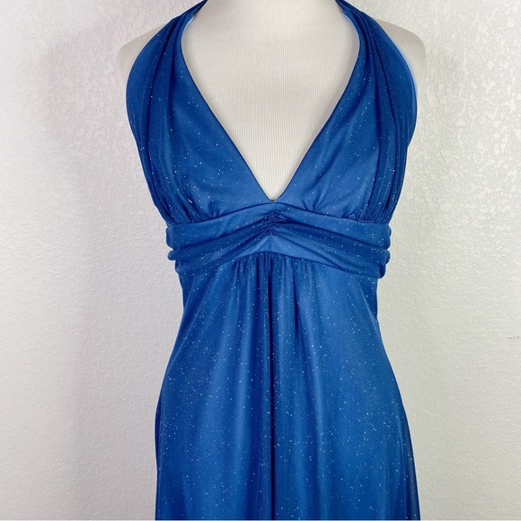Vintage Finesse Blue Glittery Halter Cocktail Dress - Picture 2 of 10